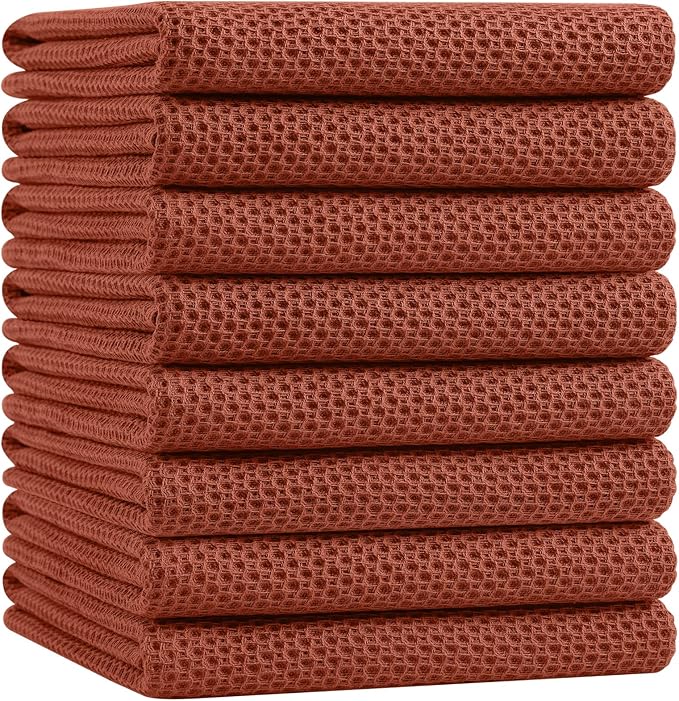 Homaxy 100% Cotton Oversized Waffle Weave Kitchen Towels 8-Pack, Rust | 20 x 28 Inches, Ultra Soft Absorbent Dish Towels, Quick Drying Large Cleaning Towels