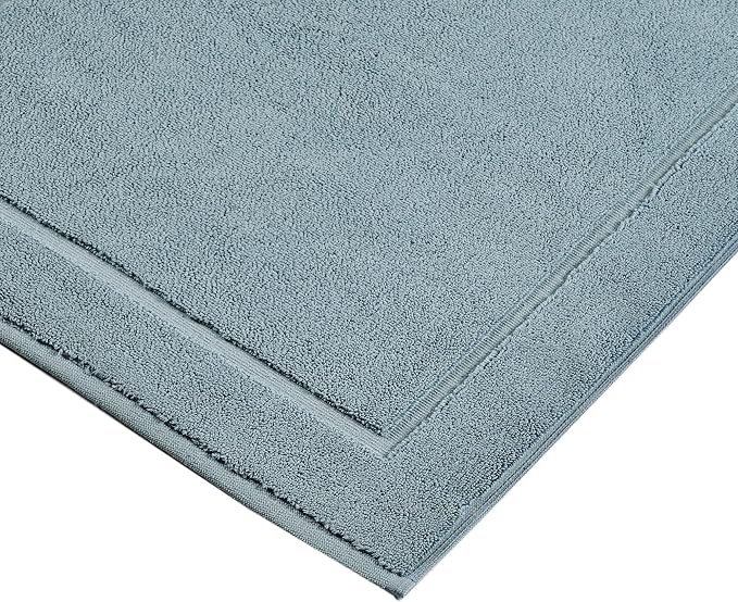 Hawmam Linen Light Blue Bath Mats, 21 x 34 inches, Pack of 2-100% Ring Spun Cotton,[Not a Bathroom Rug] Banded Design, Highly Absorbent, Machine Washable for Bathroom Floor Towel