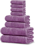 8 Piece Towel Set, 2 XL Bath, 2 Hand, 4 Washcloth, Purple | 100% Cotton, Lighter Weight, Quicker to Dry, Super Absorbent, Perfect for Bathroom