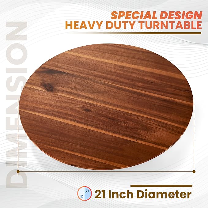 TIDITA 21" Acacia Wood Lazy Susan for Table Top, Swivel Charcuterie Board | 360° Rotation, No Rim, Solid Acacia Wood, Non-Skid Pads, Round Lazy Susans Turntable for Countertop, Extra Large