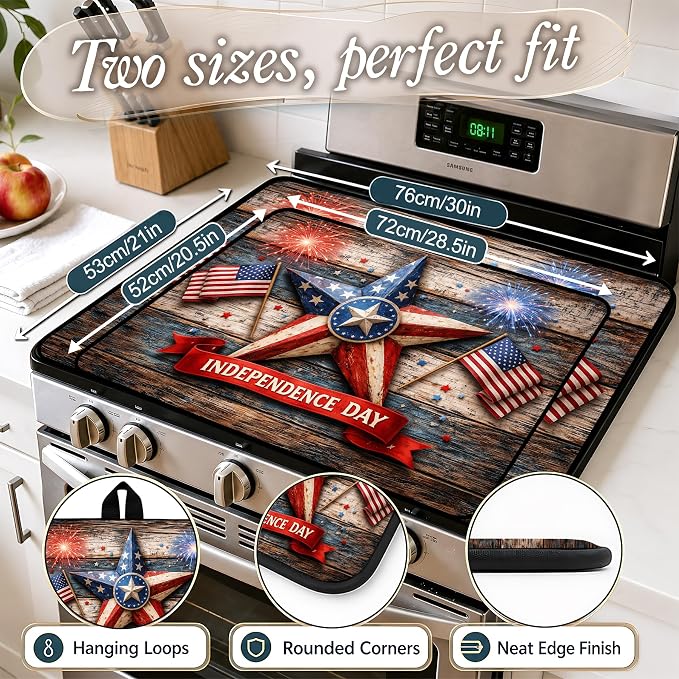Patriotic Electric Stove Top Cover | Heat Resistant Glass Cooktop Protector for Kitchen Ceramic Countertops, Multiuse Stove Cover and Dish Drying Mat