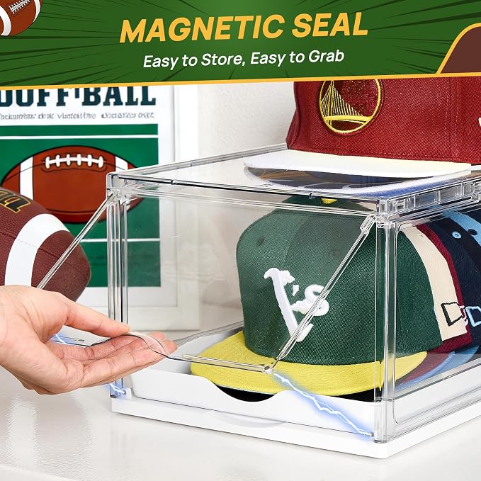 Vtopmart 1 Pack Stackable Baseball Caps Organizer, Each Holds 12 hats | with Sliding Drawer, Magnetic Door, Stackable, Transparent