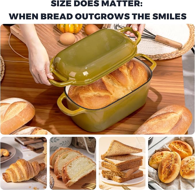 4.6 Quart Dutch Oven for Sourdough Bread Baking | Oval Bread Dutch Oven with Lid, Cast Iron Bread Pan for Crispy Crust, Steam Baking Design for Artisan Homemade Loaves, Olive