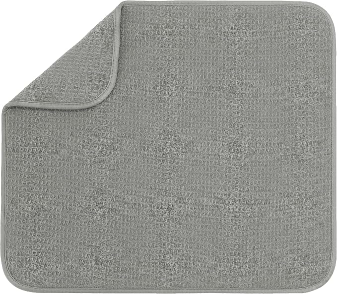 S&T INC. Dish Drying Mat, 16" x 18", Large, Grey | Absorbent Microfiber, Kitchen Counter Mat for Dishes, Utensils, Pots and Pans, Machine Washable