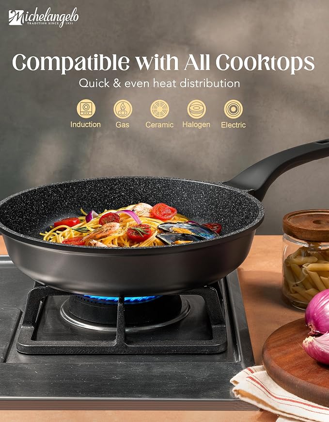 MICHELANGELO Nonstick Frying Pan - 8-Inch Non Stick Small Frying Pan with Silicone Handle | Easy to Clean, All Stovetops Compatible, Durable for Use