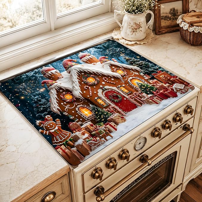 Christmas Stove Top Cover Mat,Gingerbread House, 28.5 x 20.5 In(Christmas House)