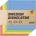 ACTIVE Swedish Dish Cloths for Kitchen 12 Pack Cellulose Sponge Cloth, Washable Dishcloths for Washing Dishes, Original European Dish Towels, Absorbent Reusable Paper Towels - Multicolor Assorted