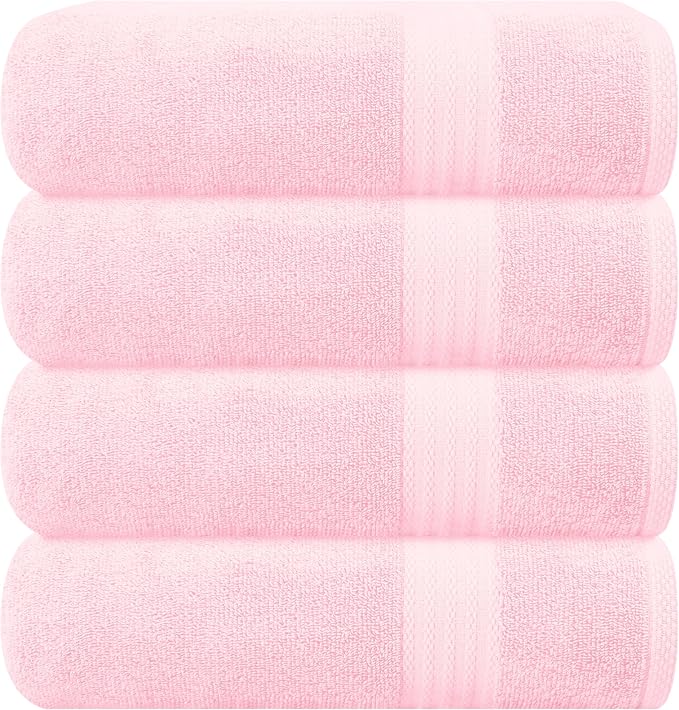 GLAMBURG Premium Cotton 4 Pack Bath Towel Set - 100% Pure Cotton - 4 Bath Towels 27x54 - Ideal for Everyday use - Ultra Soft & Highly Absorbent - Pink