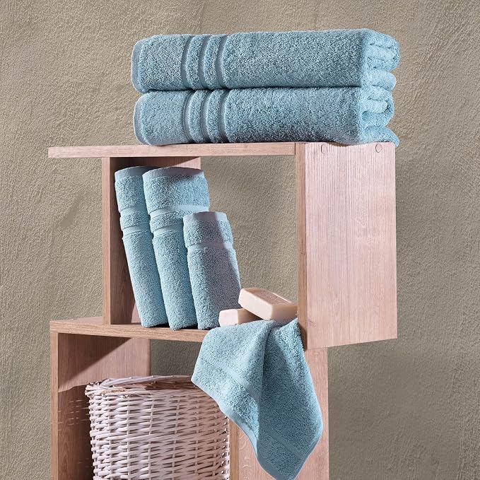 Hawmam Linen Light Blue 6 Piece Bath Towels Set for Bathroom Original Turkish Cotton Soft, Absorbent and Premium 2 Bath Towels, 2 Hand Towels, 2 Washcloths
