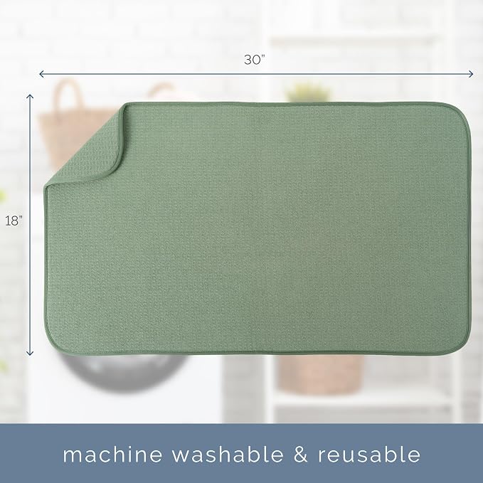 S&T INC. Dish Drying Mat, 18" x 30", Jumbo, Sage Green | Absorbent Microfiber, XXL Kitchen Counter Mat for Dishes, Utensils, Pots and Pans, Machine Washable