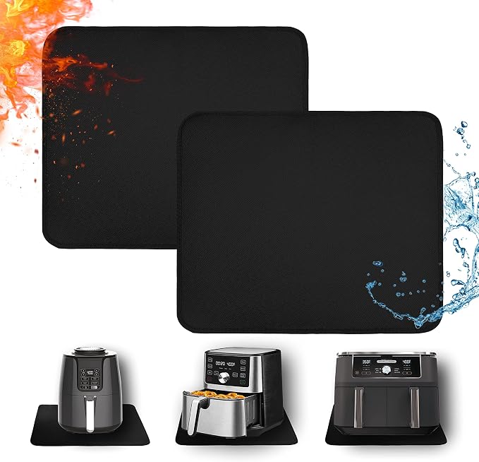 2 PCS Heat Resistant Mats for Countertop Air Fryer, 20x16in, Black | 1022 ℉ Fireproof mat, air fryer accessories for ninja, cosori, waterproof hot pads for kitchen toaster, oven, coffee maker