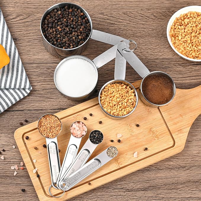 Measuring Cups and Spoons Set, 8 Piece | Nesting design for compact storage, includes 4 cups + 4 spoons, for cooking and baking
