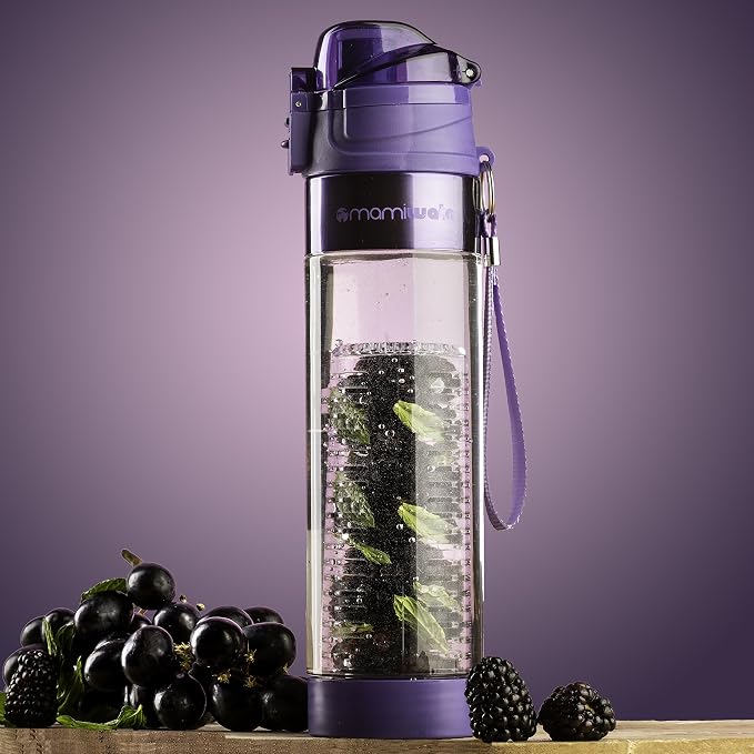 MAMI WATA Fruit Infuser Water Bottle – 24 oz BPA-Free Tritan Fruit Infused Plastic Water Bottle for Women Recipes eBook & Insulating Sleeve & Gift Box
