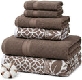 Modern Threads 6 Piece Bath Towel Set – Bathroom Set with 2 Bath Towels, 2 Hand Towels, and 2 Wash Cloths – 100% Cotton, Super Absorbent & Extra Soft – Reversible Botanical Vine (Taupe Brown)