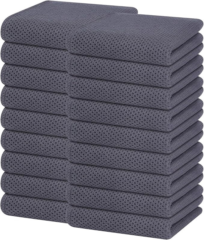 Homaxy 100% Cotton Waffle Weave Kitchen Dish Towels 18-Pack, Dark Grey | 13 x 28 Inches, Ultra Soft Absorbent Dish Towels, Quick Drying Cleaning Towels