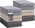 Homaxy 380 GSM Cotton Premium Kitchen Towels 12 Pack, 18"x 28", Mix | Flat and Terry Dish Towels, Highly Absorbent Tea Towel Set with Hanging Loop, Soft Kitchen Hand Towels, Grey/Khaki/Black