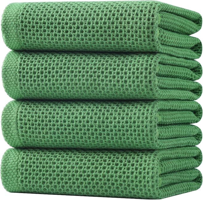 Homaxy 100% Cotton Oversized Waffle Weave Kitchen Towels 4-Pack | Grass Green, 20 x 28 Inches, Ultra Soft Absorbent Dish Towels, Quick Drying Large Cleaning Towels