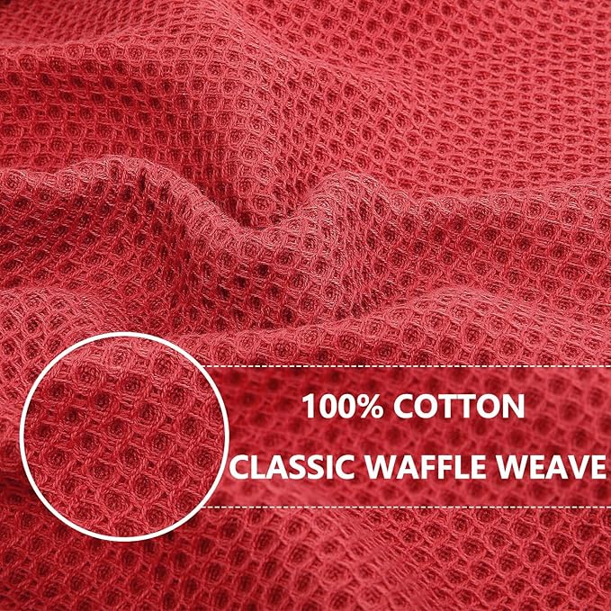 Homaxy 100% Cotton Waffle Weave Kitchen Dish Towels 4-Pack, Brick Red | 13 x 28 Inches, Ultra Soft Absorbent Dish Towels, Quick Drying Cleaning Towels