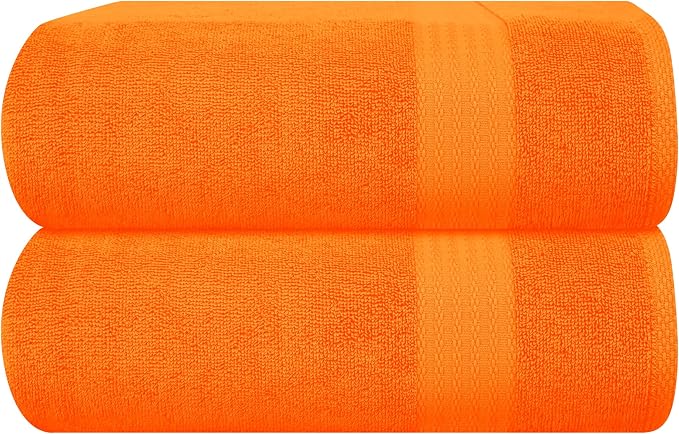 GLAMBURG Premium Cotton Oversized 2 Pack Bath Sheet 35x70-100% Pure Cotton - Ideal for Everyday use - Ultra Soft & Highly Absorbent - Machine Washable - Orange