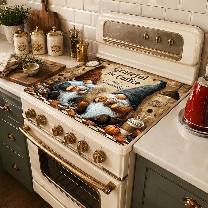 Gnome Stove Top Cover Mat, Coffee Kitchen Decor, 28.5 x 20.5 In (Santa Claus)