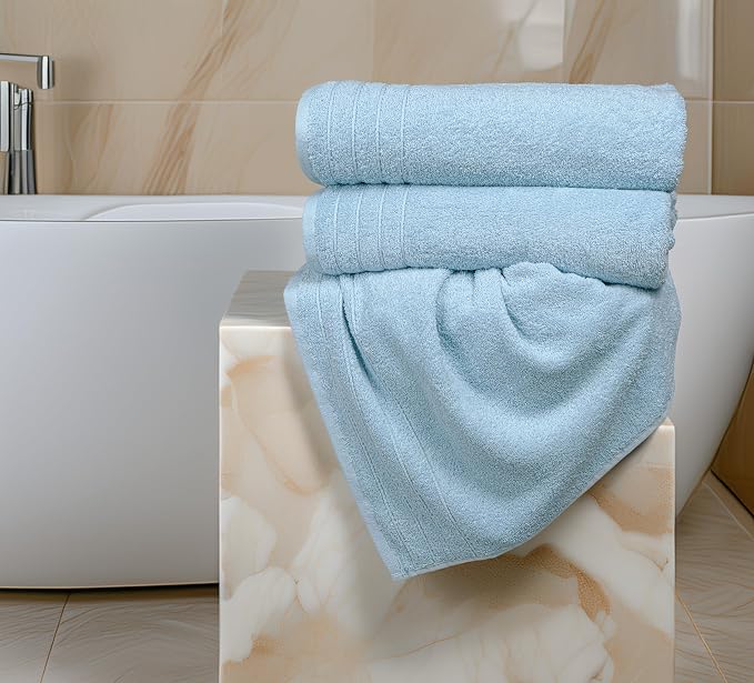 8 Piece Towel Set, 2 XL Bath, 2 Hand, 4 Washcloth, Sky Blue | 100% Cotton, Lighter Weight, Quicker to Dry, Super Absorbent, Perfect for Bathroom