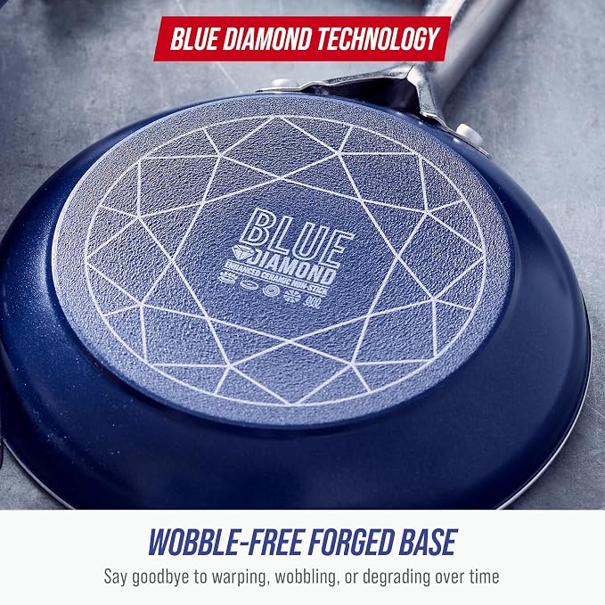 Blue Diamond 10" Diamond Infused Ceramic Nonstick Frying Pan Skillet, Blue | PFAS-Free Ceramic Nonstick, Dishwasher & Oven Safe, Stay Cool Handle, Durable Metal Utensil Safe, Egg & Omelet Pan