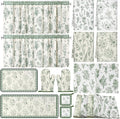 Fourluoo 16 Pcs Green Floral Kitchen Decor Set Kitchen Towels Non Slip Rugs and Mats for Floor Oven Mitts Gloves Pot Holders Placemats Art Abstract Curtains for Home Decoration Gift