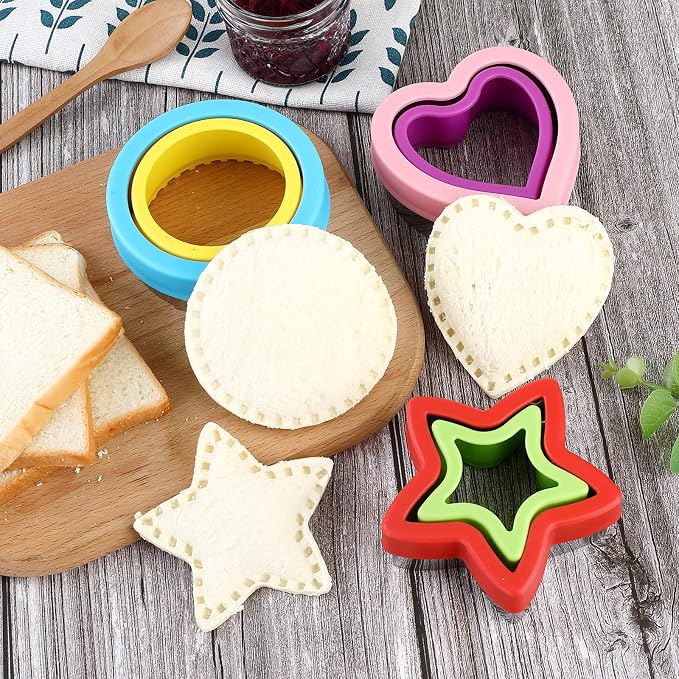 Sandwich Cutter and Sealer,Round Heart Star 3Pcs Shapes Sandwich Decruster Press Mold+8pcs Stainless Steel Mini Vegetable Cookie Cutters,Bread Sandwich Decruster Pancake Maker DIY for Kids Bento