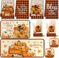 Fanfanwin 10 Pcs Fall Thanksgiving Turkey Kitchen Decor Set Kitchen Towels Pot Holders Oven Mitts and Rugs Set Thanksgiving Towels for Baking Cooking BBQ Autumn Home