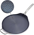 Blue Diamond Hybrid 12" Stainless Steel Nonstick XL Griddle Pan | PFAS-Free Ceramic Nonstick Round Skillet, Induction & All Cooktop Ready, Dishwasher and Oven Safe, Metal Utensil Safe
