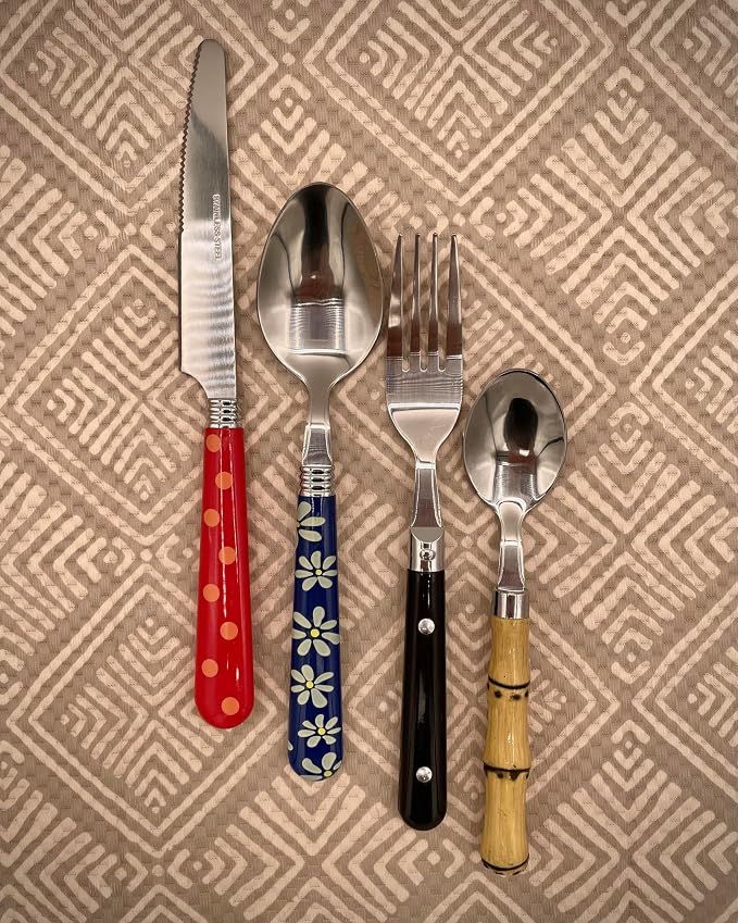 Gypsy Color Eclectic Mosaic Mix & Match Stainless Steel Flatware Collection, Set of 16