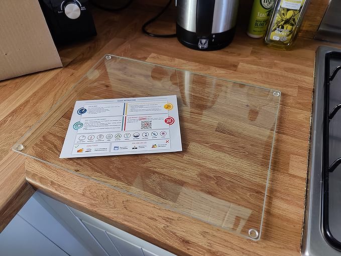 Glass Cutting Board 16"x12": Tempered Glass Kitchen Counter Protector - Durable- Scratch-Resistant, Heat-Proof - Clear Design