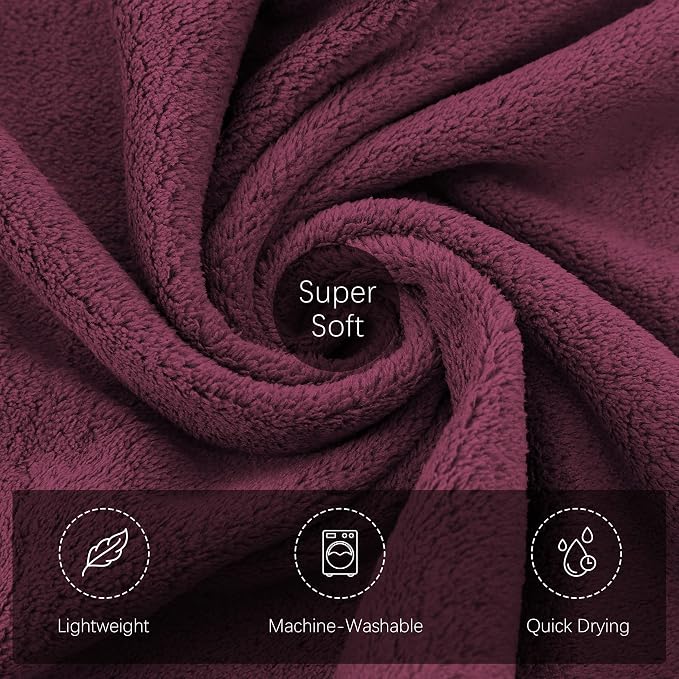 TENSTARS Silk Hemming Bath Towels for Bathroom Clearance - 27 x 55 inches - Light Thin Quick Drying - Soft Microfiber Absorbent Towel for Bath Fitness, Sports, Yoga, Travel, Gym - 2 Pack, Burgundy