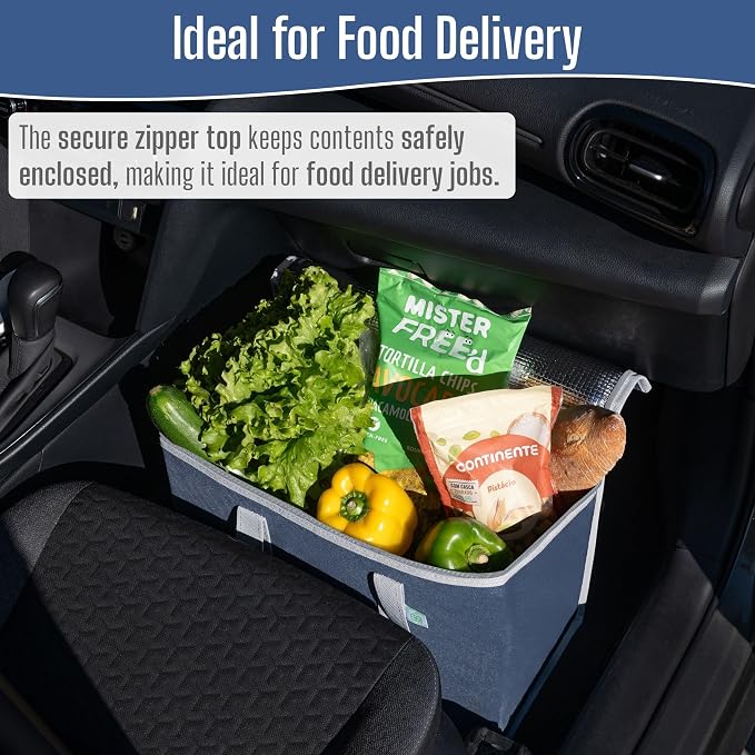 VENO 3 Pack Cooler Bag Insulated Grocery Bags for Food Delivery Heavy Duty | Large Collapsible Cooler, Reusable Shopping Tote w/ Zippers, Foldable, Stands Upright, for Picnic Camping (Dark Blue, 3 Pack)