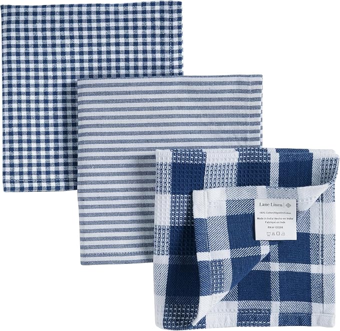 LANE LINEN 100% Cotton Kitchen Towels - 6 Pack Ultra Soft Quick Drying Dish Towels, Absorbent Kitchen Rags 12"x12" - Navy