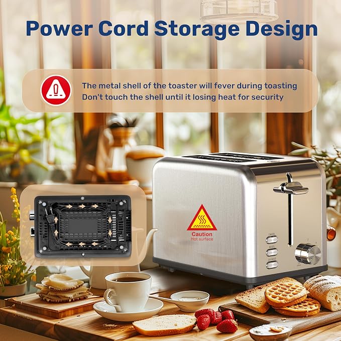 YSSOA Stainless Steel Toaster 2 Slice with Extra Wide Slot & Removable Crumb Tray, 6 Shade Settings and Bagel/Defrost/Cancel Functions, Compact Oven, for Various Bread & Waffle, Silver New