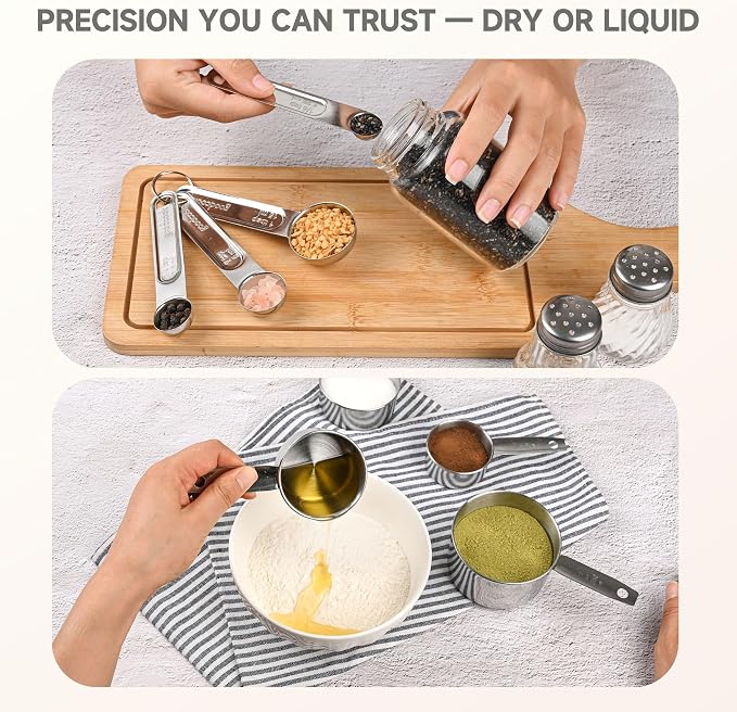 Measuring Cups and Spoons Set, 8 Piece | Nesting design for compact storage, includes 4 cups + 4 spoons, for cooking and baking