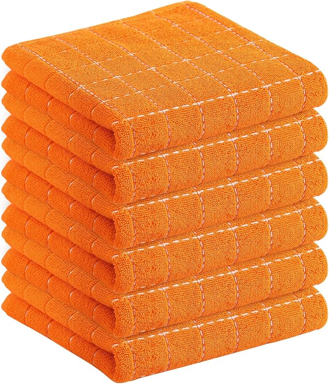 Homaxy 100% Cotton Terry Kitchen Towels, 6 Pack, Orange | Ultra Soft and Absorbent Dish Towels for Kitchen, Suitable for Drying and Washing Dishes