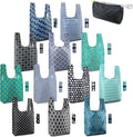 BeeGreen Reusable Foldable Shopping Totes with Handles,12 Pack Heavy Duty Polyester Fabric Geometry Grocery Bags, Large Fashion Reusable Bags for Travel & Groceries, Washable Cloth Bag Bulk