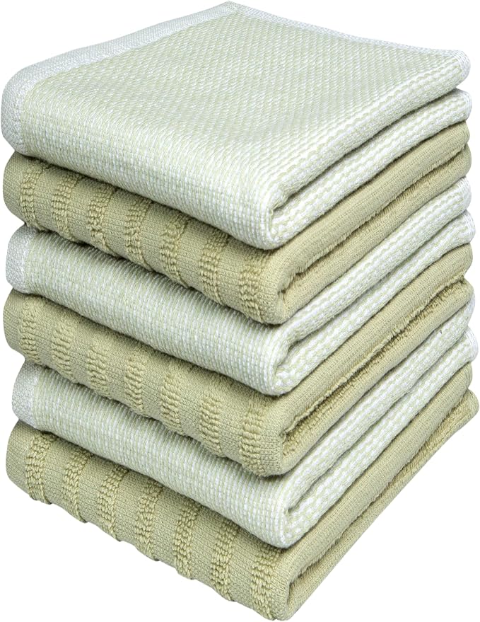 Bumble Premium Dish Cloths 13"x13" (6 Pack) | 100% Natural Ring Spun Cotton | 400 GSM | Highly Absorbent & Soft |Yarn Dyed & Solid Dyed Terry Dish Cloth Set - Sage