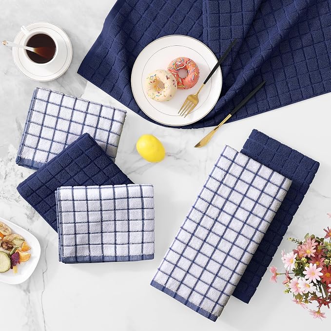 Homaxy Large Premium Cotton Kitchen Towels 16"x 28", 8 Pack, Dusty Blue | Natural Ring Spun 390 GSM Dish Towels, Super Absorbent Terry Kitchen Hand Towels, Soft Tea Towels with Hanging Loop