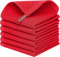 Kitinjoy 100% Cotton Kitchen Dish Cloths, 6 Pack Waffle Weave Ultra Soft Absorbent Dish Towels for Drying Dishes Quick Drying Kitchen Towels Dish Rags, 12 X 12 Inches, Red | Ultra Absorbent, Super Soft, lightweight, Quick Drying Dish Rags for Washing D...