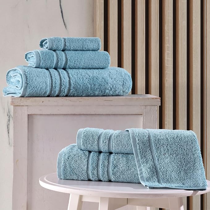 Hawmam Linen Light Blue 6 Piece Bath Towels Set for Bathroom Original Turkish Cotton Soft, Absorbent and Premium 2 Bath Towels, 2 Hand Towels, 2 Washcloths