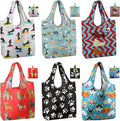 BeeGreen Dog Reusable Shopping Bags Cute Grocery Bag 6 Pack, Christmas Gift Bags Heavy-Duty Foldable Shopping Totes for Supermarket, Work & Travel, Large Washable Polyester Tote Bag with Handles
