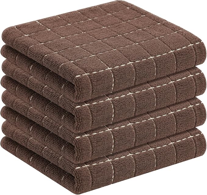 Homaxy 100% Cotton Terry Kitchen Towels, 4 Pack, Brown | Ultra Soft and Absorbent Dish Towels for Kitchen, Suitable for Drying and Washing Dishes