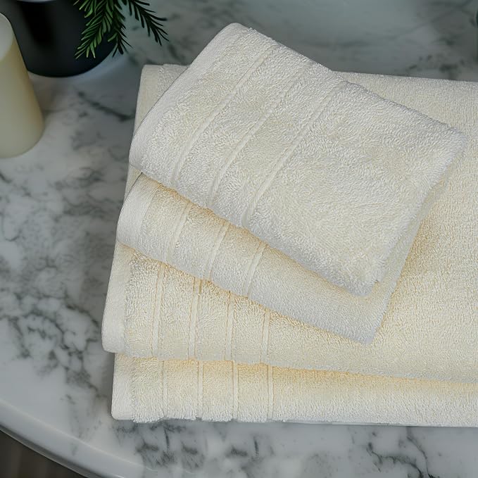 8 Piece Towel Set, 2 XL Bath, 2 Hand, 4 Washcloth, Cream | 100% Cotton, Lighter Weight, Quicker to Dry, Super Absorbent, Perfect for Bathroom
