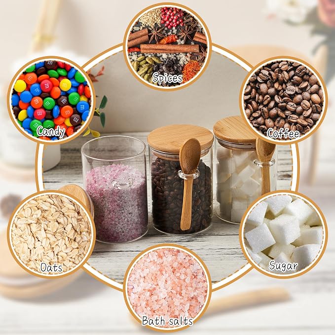 15 oz Glass Sugar Container, 2 Pack Coffee Container, Glass Jars with Lids | Seal, BPA-Free, Bamboo Soop, Coffee Bar Accessories, for Coffee Beans, Creamer, Salt, Overnight Oats, Brown sugar, Candy, Tea