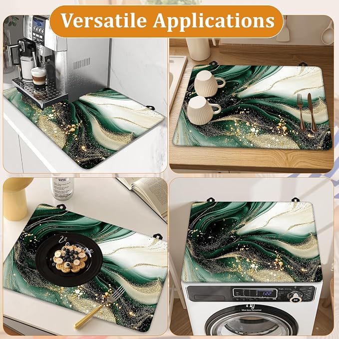 Electric Stove Top Cover,Green Gold Marble Stove Cover for Glass Top Electric Stove,Modern Heat Resistant Flat Top Stove Mat Countertop Protector, 28 x 20 Inch