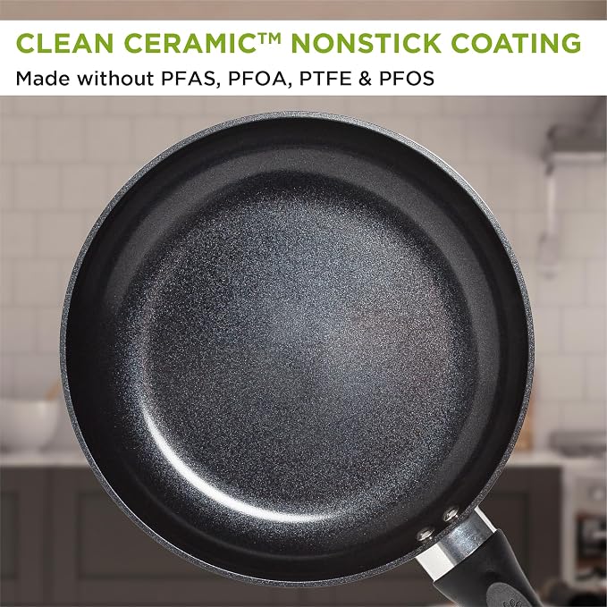 Ecolution Artistry Nonstick Frying Pan, Easy To Clean, Comfortable Handle, Even Heating, Dishwasher Safe Pots and Pans, 9.5-Inch, Black