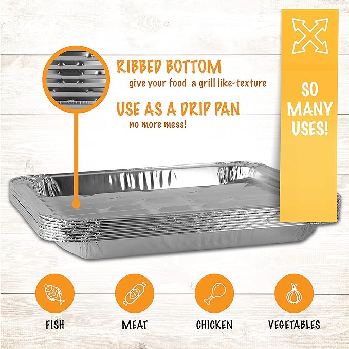 PLASTICPRO Aluminum Grill Pans, Broiler Pans, Grill Liners, Durable with Ribbed Bottom Surface for BBQ, Grill, Texture Disposable,Pack of 10